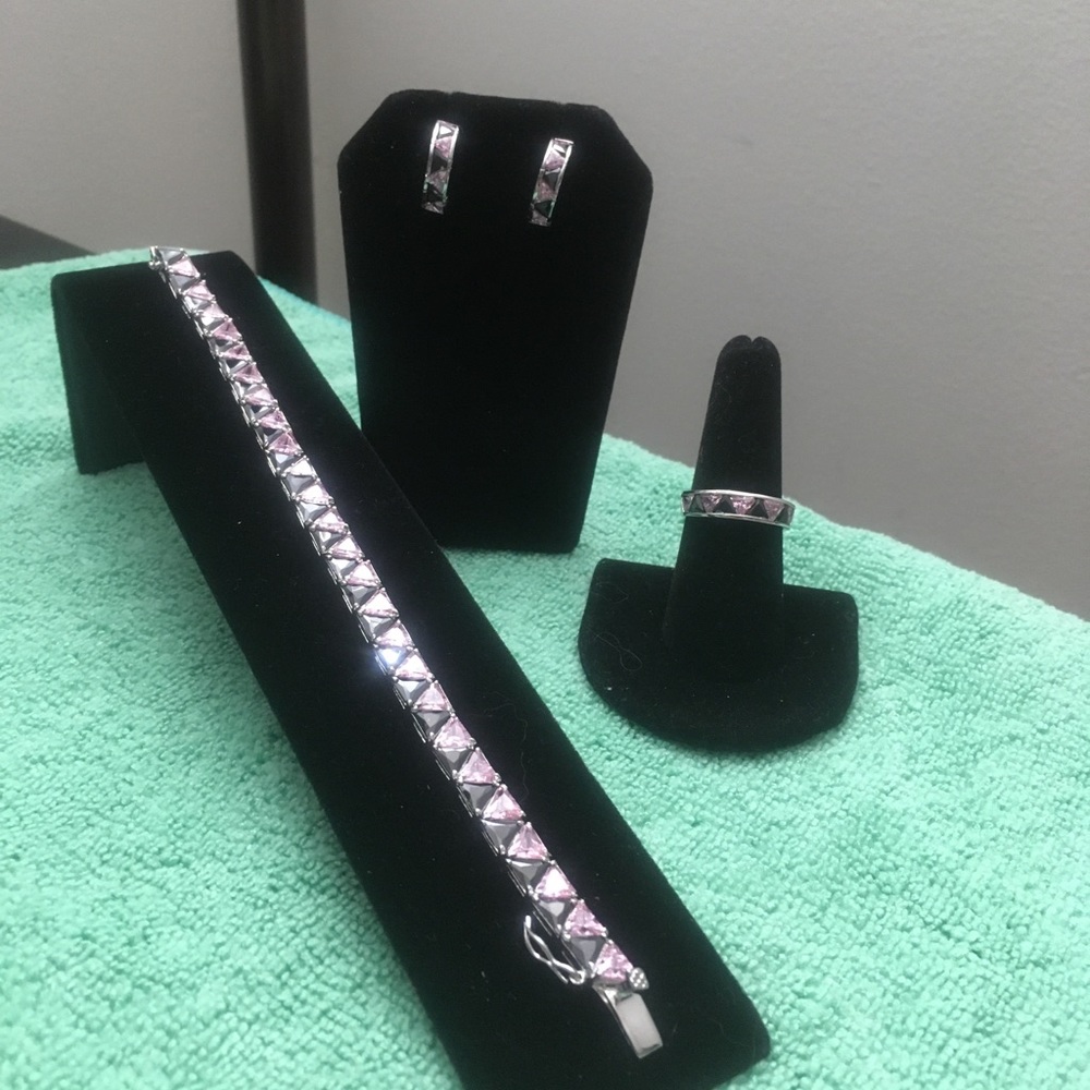 Suzanne Somers Pink & Black Earring Ring Bracelet - Picture 5 of 16